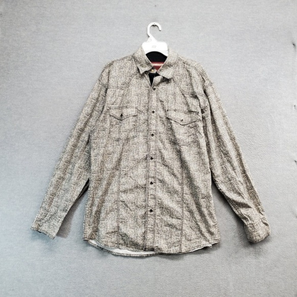 Cody James Men Button Up Shirt Large Gray Paisley Western Pearl Snap Collar